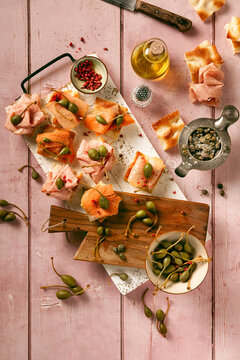mixed bruschette with caper fruit