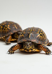 Obraz premium Two Eastern Box Turtles Adorable Reptiles Exotic Pet Friends Together