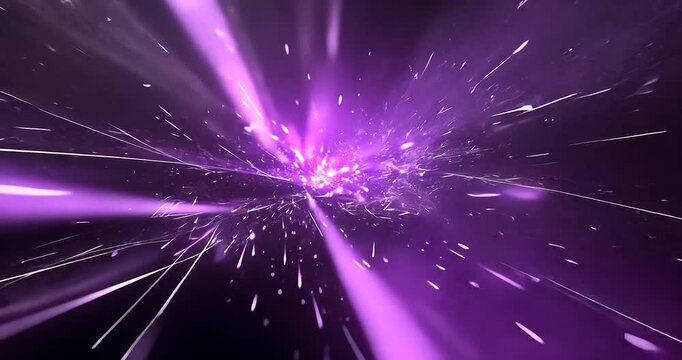 Abstract purple light burst with dynamic streaks, creating a sense of motion in a cosmic background