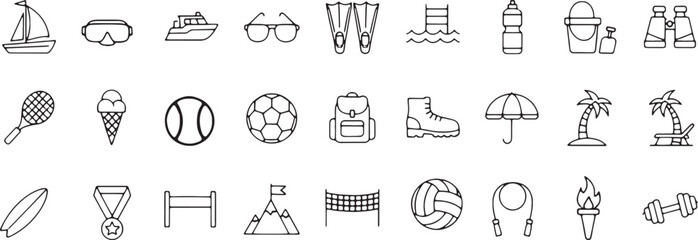 Collection of handdrawn sport and travel icons