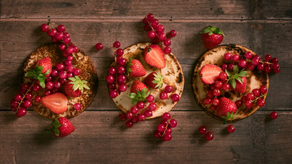 berry pancakes in a row