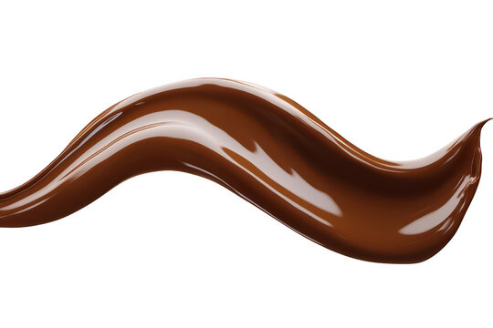 A smooth. glossy wave of rich chocolate syrup elegantly flowing across a clean white background. ideal for culinary presentations. dessert recipes. and food-related content