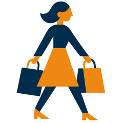 Graceful girl walking with shopping bags after Black Friday sale, vector illustration