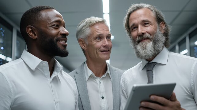 Engineers in server room with tablet diagnostics - Powered by Adobe