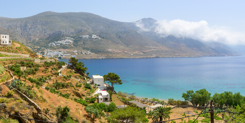 Aegiali Bay at the northern side of Amorgos. Cyclades, Greece