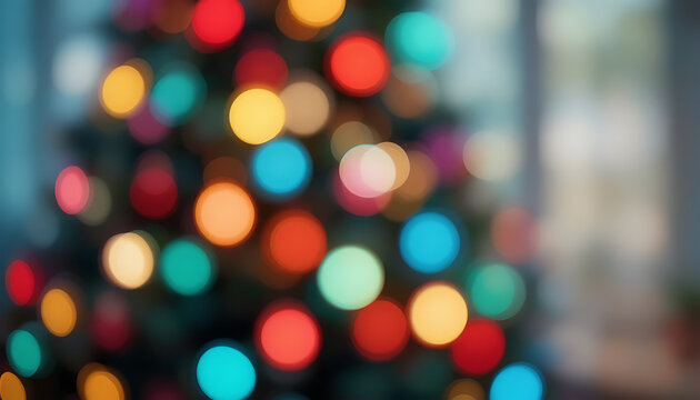 Colorful Blurred Christmas Tree with Multicolored Lights in Festive Atmosphere - Powered by Adobe