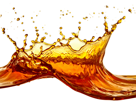 Dynamic capture of amber liquid splashing upward, creating a crown shape