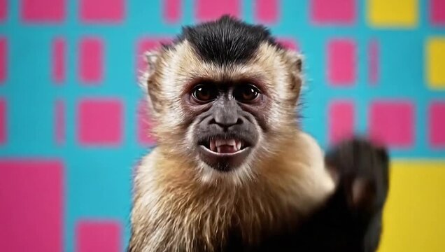 monkey day curious capuchin poses in studio