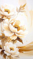 painted peonies in beige and gold