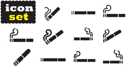 Cigarette icon Set, Cigarette solid vector