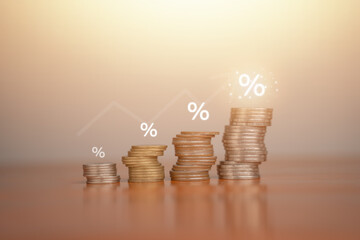 Coins are placed. Business model. Business success concept, wealth investing in stocks. Business is growing by leaps and bounds.	