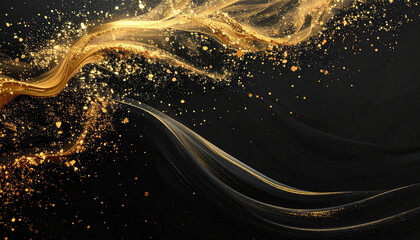Golden Glitter and Swirling Light on a Dark Background.