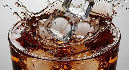 Refreshing Splash - Ice Cubes Plunging into a Glass of Whiskey.