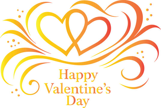 Happy Valentine's Day Greeting Card with Intertwined Hearts and Golden Swirls