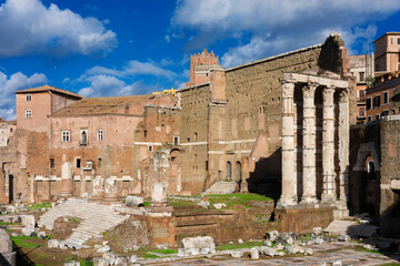 The Forum of Augustus ancient ruins in the center of Rome