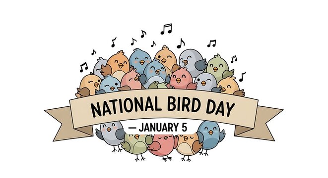 National bird day celebration with cute birds isolated on white background - Powered by Adobe