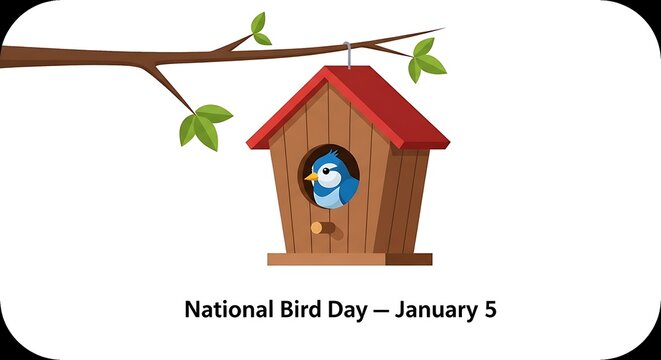 National bird day illustration with birdhouse isolated on white background - Powered by Adobe