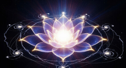 Obraz premium Radiant Lotus Formed from Cosmic Light with Aura and Ethereal Energy Symbolizing Spiritual Enlightenment and Divine Purity JPG