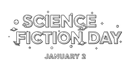 Science fiction day coloring page isolated on white background