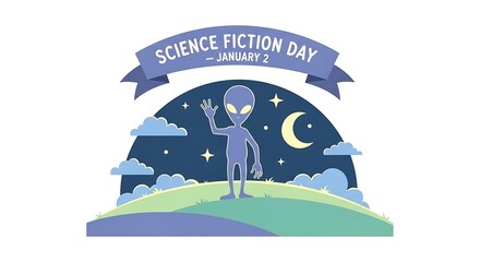 Illustration of science fiction day on january 2 isolated on white background