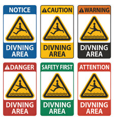 Essential safety signs clearly indicate diving areas, alerting individuals to potential hazards and promoting awareness for safe water activities and pool environments.
