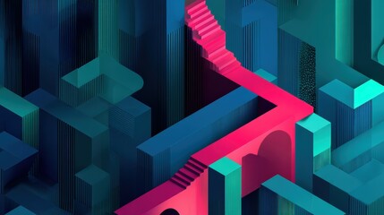 3D maze with glowing teal path and magenta exit