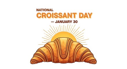 National croissant day illustration with rising sun isolated on white background