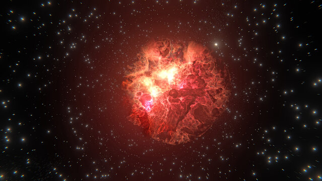 fiery Asteroid with fire blazing through the dark expanse of space, surrounded by distant stars