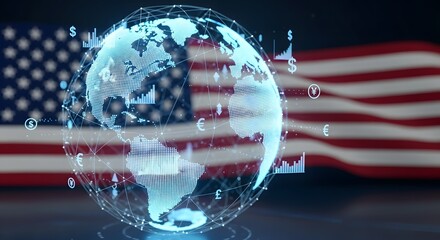 Digital Globe with Global Finance Network over American Flag