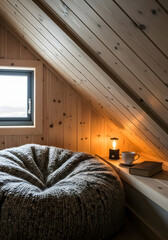 Cozy attic nook with knit chair