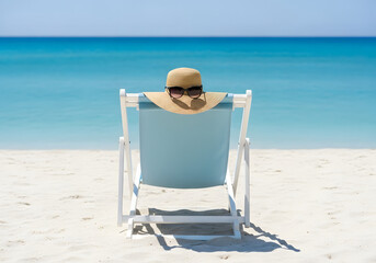 Beach chair with hat and sunglasses