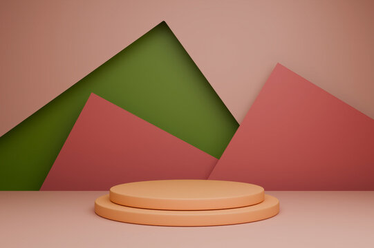 The orange object is a podium standing still in a geometric background