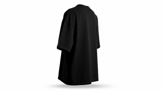 Black Oversized T-Shirt Back View - The video shows the back of a plain black oversized t-shirt isolated on a white background.