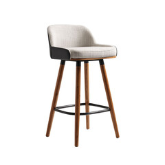 Png of elegant bar stool with wooden legs and a comfortable fabric seat isolated on transparent background