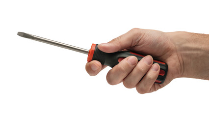 hand holding screwdriver. Isolated on transparent background, png	