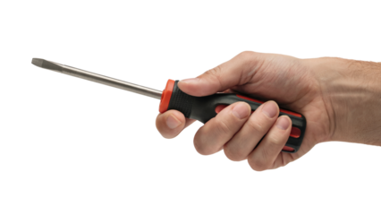 hand holding screwdriver. Isolated on transparent background, png