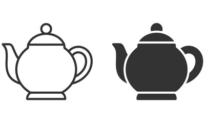 Vector icon of classic teapot in solid and outline version