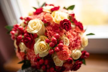 Elegant Red & Cream Wedding Bouquet with Berries