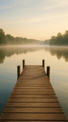Fototapeta premium Serene lake with wooden dock mobile wallpaper