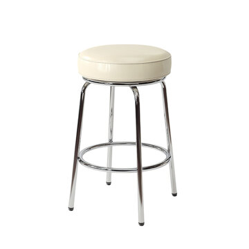 Png of retro style bar stool with chrome legs and a cream vinyl seat isolated on transparent background