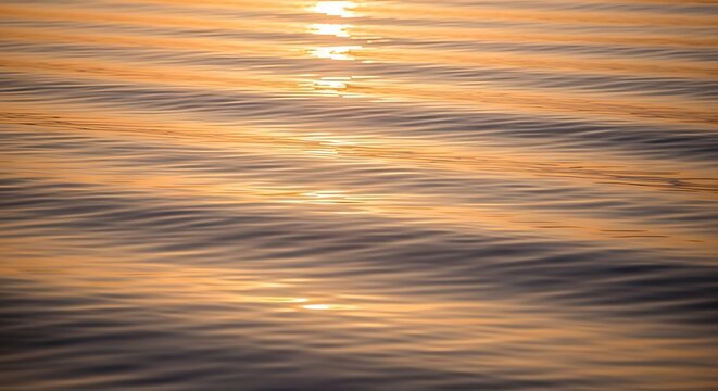Golden sunlight shimmering on tranquil water ripples at sunset, calm texture