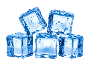 Shimmering clear ice cubes with condensation against black