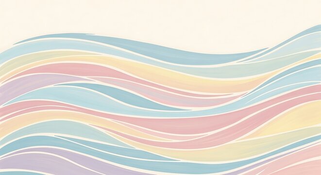 Pastel colored abstract wavy lines illustration with gentle soft hues design
