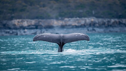 Obraz premium Aquatic Abstract Dark Form Slicing Through Turquoise, Grey Waters, Bubbles Emerging.