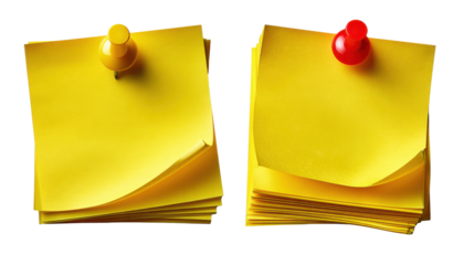 Yellow Notes: Two stacks of vibrant yellow sticky notes, each held securely by a colorful pin, offer space for creativity and capturing important ideas.