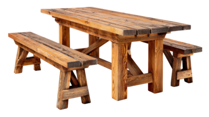 Wooden Picnic Table and Benches: A rustic wooden picnic table and matching benches. Perfect for outdoor gatherings.