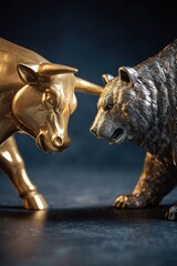 Iconic golden bull and silver bear statues symbolizing stock market dynamics.