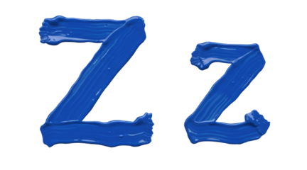 Letter Z painted with thick blue acrylic paint png isolated on transparent background