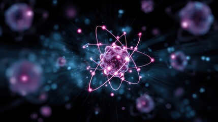 Nanotechnology. Abstract Physics Atom Proton Particle. Light Plasma Ball. Science Microscope Background. Virus Cell. Medical Science and Tech Inspired Abstract Background. Vector Illustration.