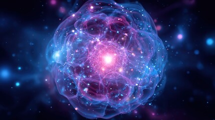 Nanotechnology. Abstract Physics Atom Proton Particle. Light Plasma Ball. Science Microscope Background. Virus Cell. Medical Science and Tech Inspired Abstract Background. Vector Illustration.